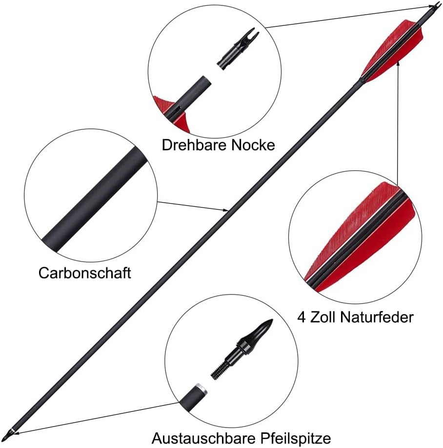 Huntingdoor 12x Schietpijlen met Vervangbare Broadhead - 30% Korting