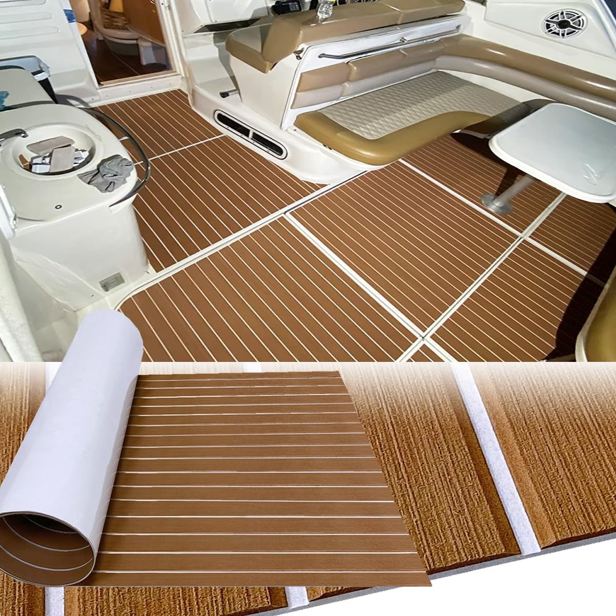 EVA Bootmat Zelfklevend - 240x90cm Teak Hout (Brown+White) - 30% Korting