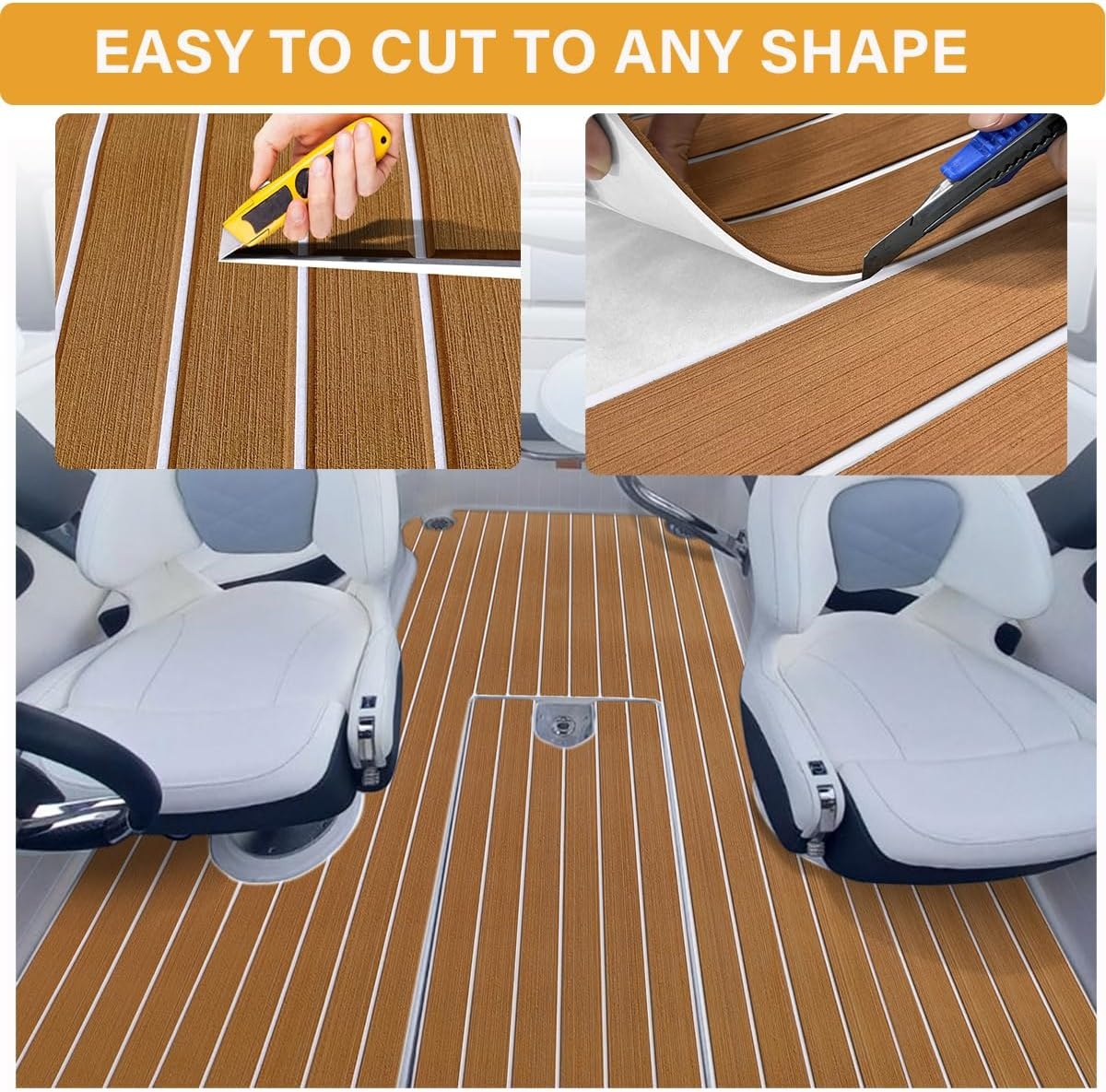 EVA Bootmat Zelfklevend - 240x90cm Teak Hout (Brown+White) - 30% Korting