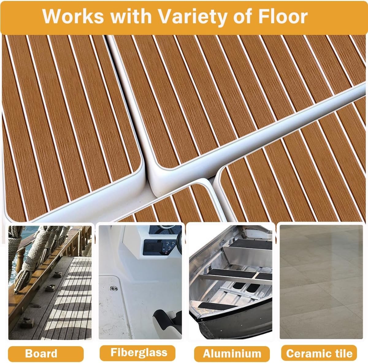 EVA Bootmat Zelfklevend - 240x90cm Teak Hout (Brown+White) - 30% Korting