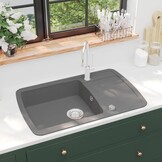 VidaXL Granieten Spoelbak Grijs - 55% Korting!