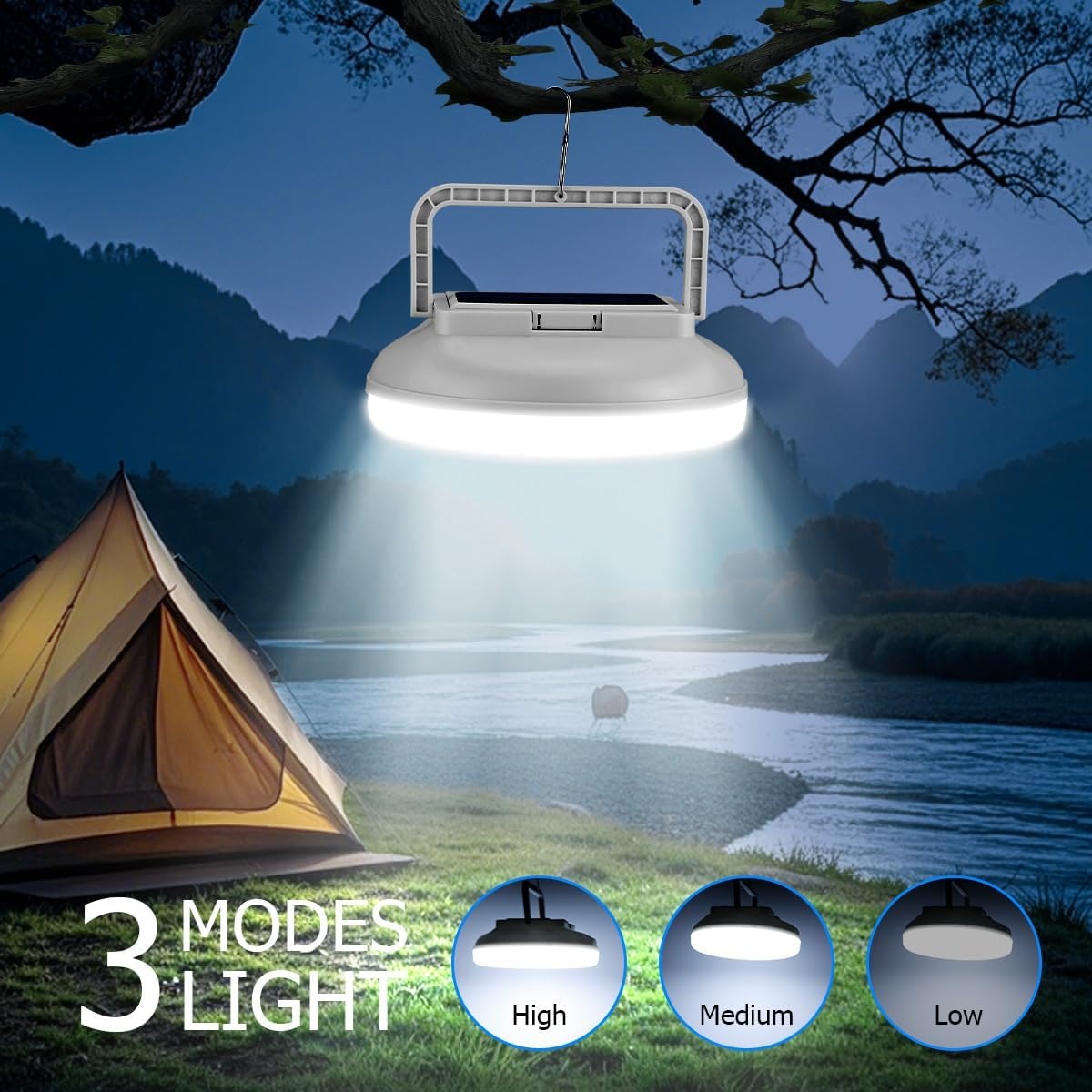 Oplaadbare Zonnelamp Campinglantaarn - 3 Modi, 4500lm, IPX4 - 30% Korting!