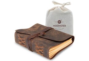 MOONSTER Leren Dagboek 400 Pagina's - Handgemaakt & Gelieerd | 30% Korting