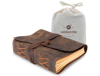 MOONSTER Leren Dagboek 400 Pagina's - Handgemaakt & Gelieerd | 30% Korting