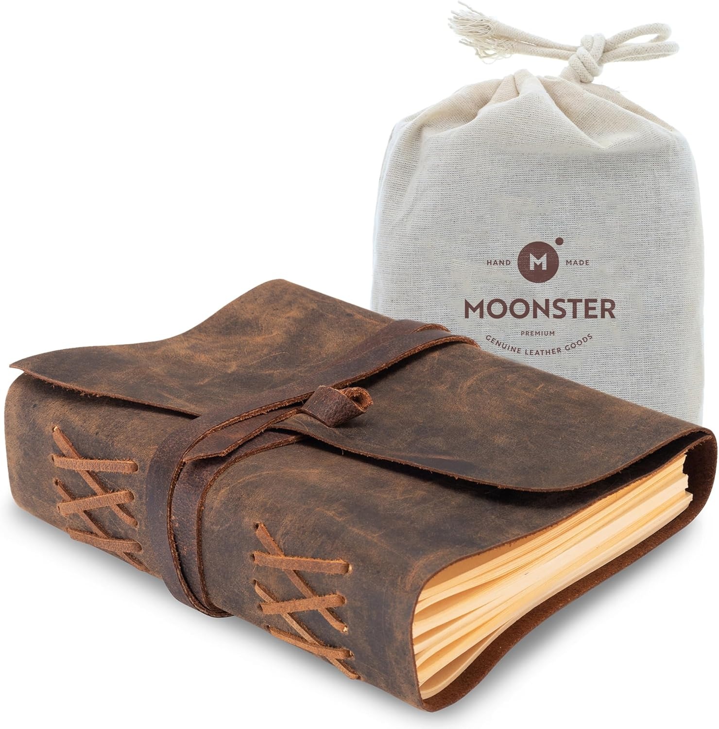 MOONSTER Leren Dagboek 400 Pagina's - Handgemaakt & Gelieerd | 30% Korting