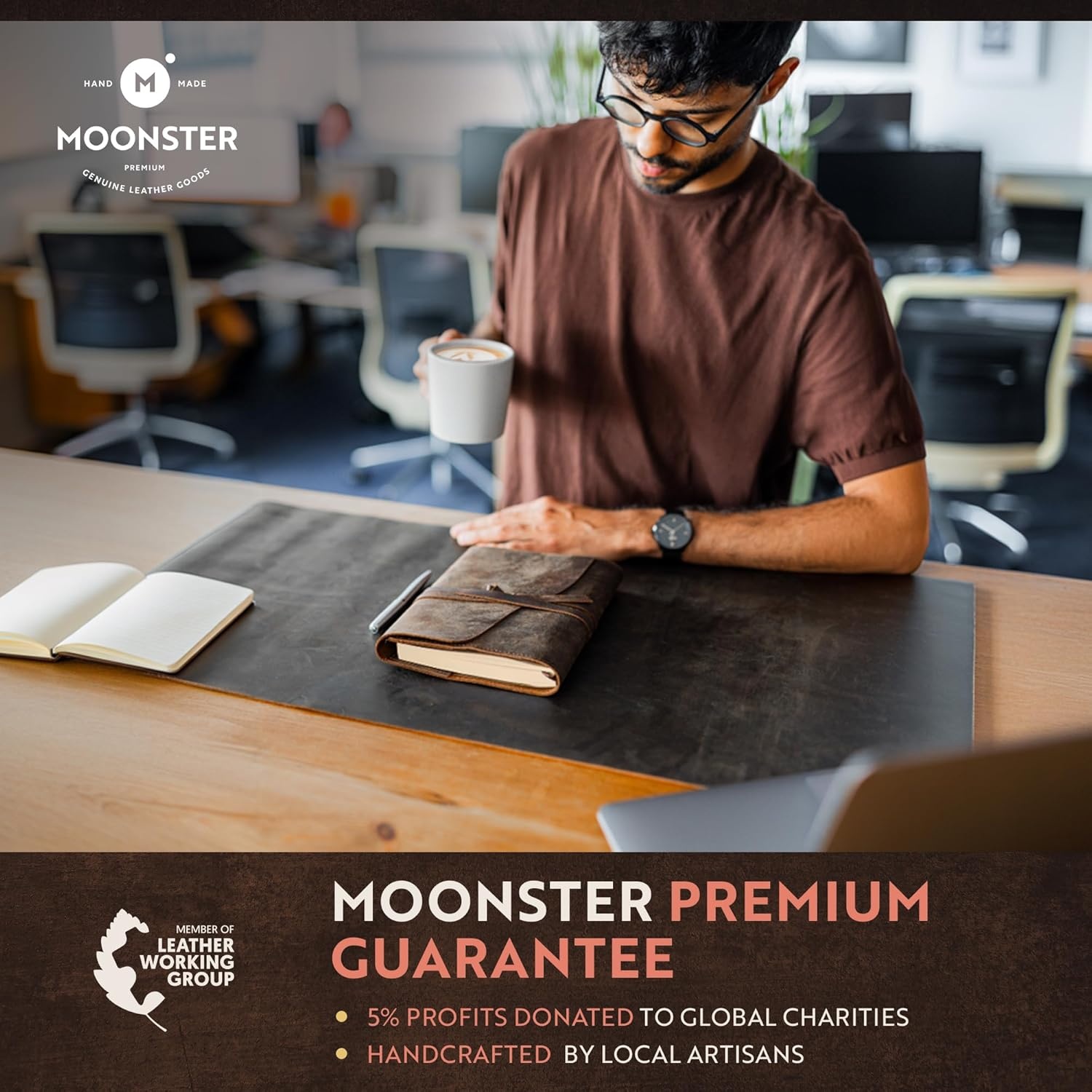 MOONSTER Leren Dagboek 400 Pagina's - Handgemaakt & Gelieerd | 30% Korting