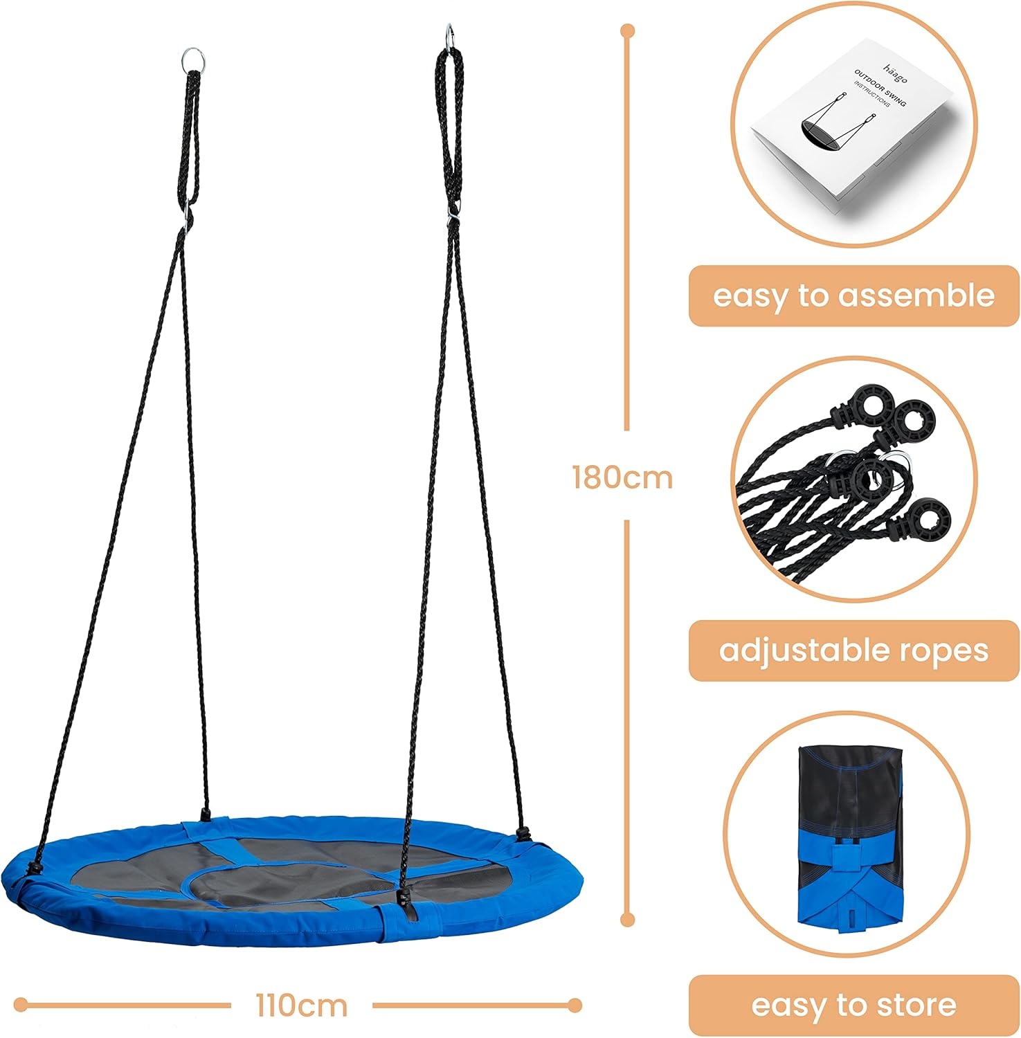 HAAGO Nestschommel Kinderen (110cm) - 30% Korting - Max 180kg