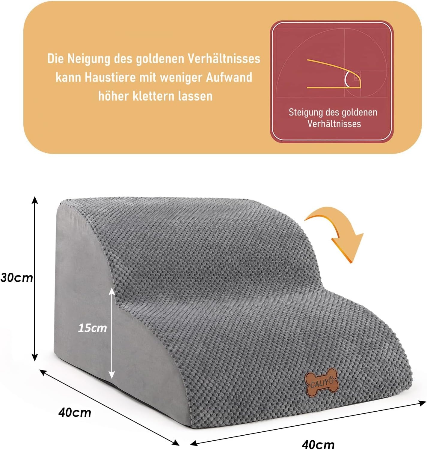 CALIYO Honden Trappetje 3 Treden - Grijs - 30% Korting!