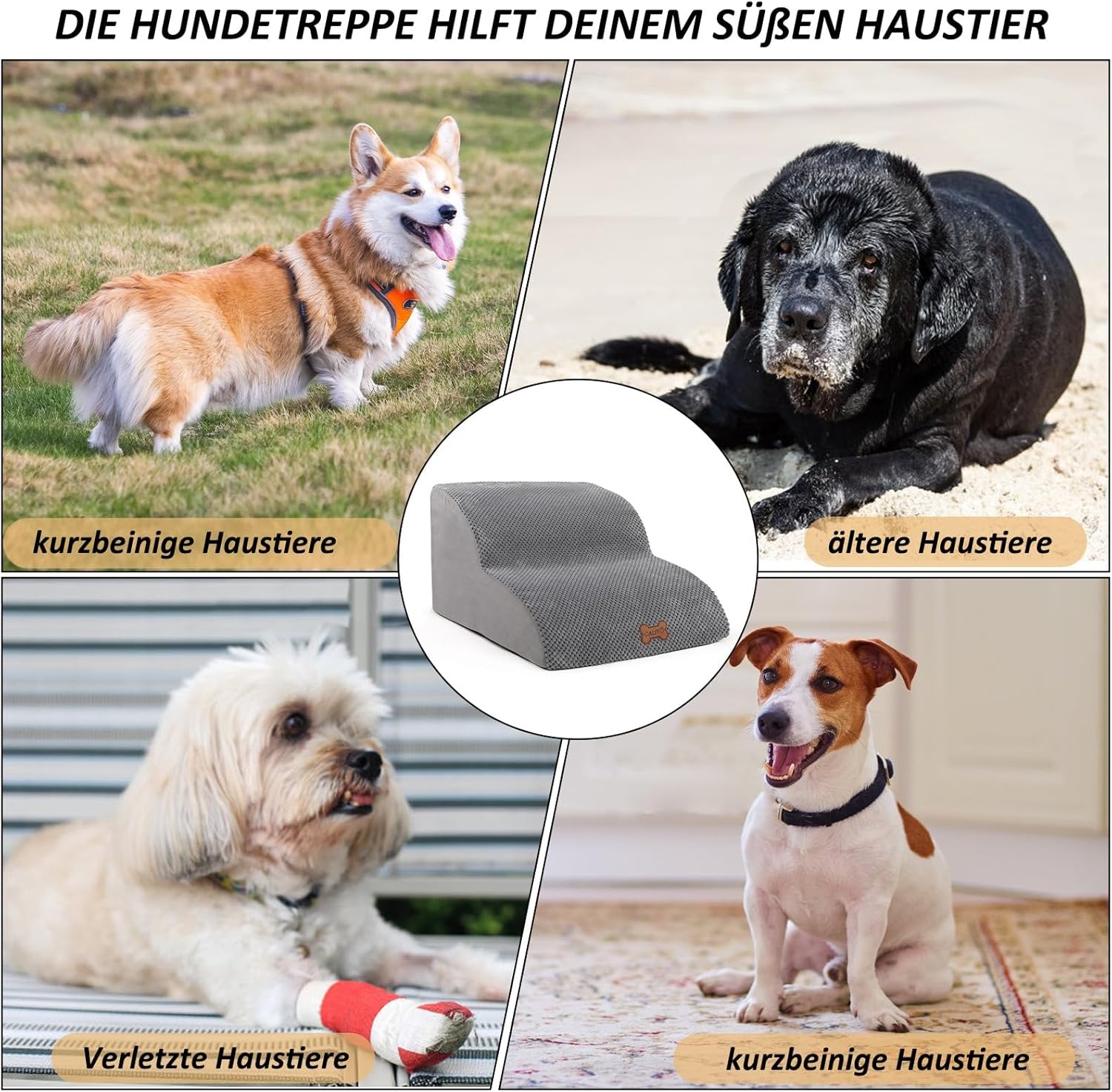 CALIYO Honden Trappetje 3 Treden - Grijs - 30% Korting!
