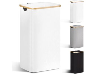 YOUDENOVA Wasmand met deksel (85L) - Bamboe/Wit | 30% Korting