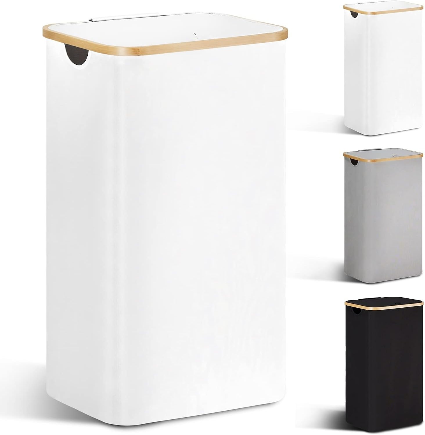 YOUDENOVA Wasmand met deksel (85L) - Bamboe/Wit | 30% Korting