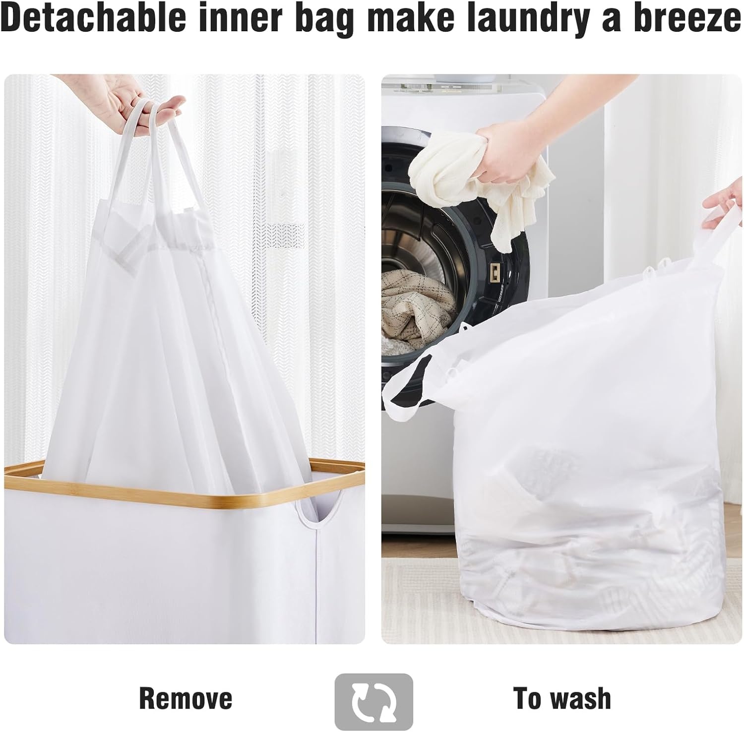 YOUDENOVA Wasmand met deksel (85L) - Bamboe/Wit | 30% Korting