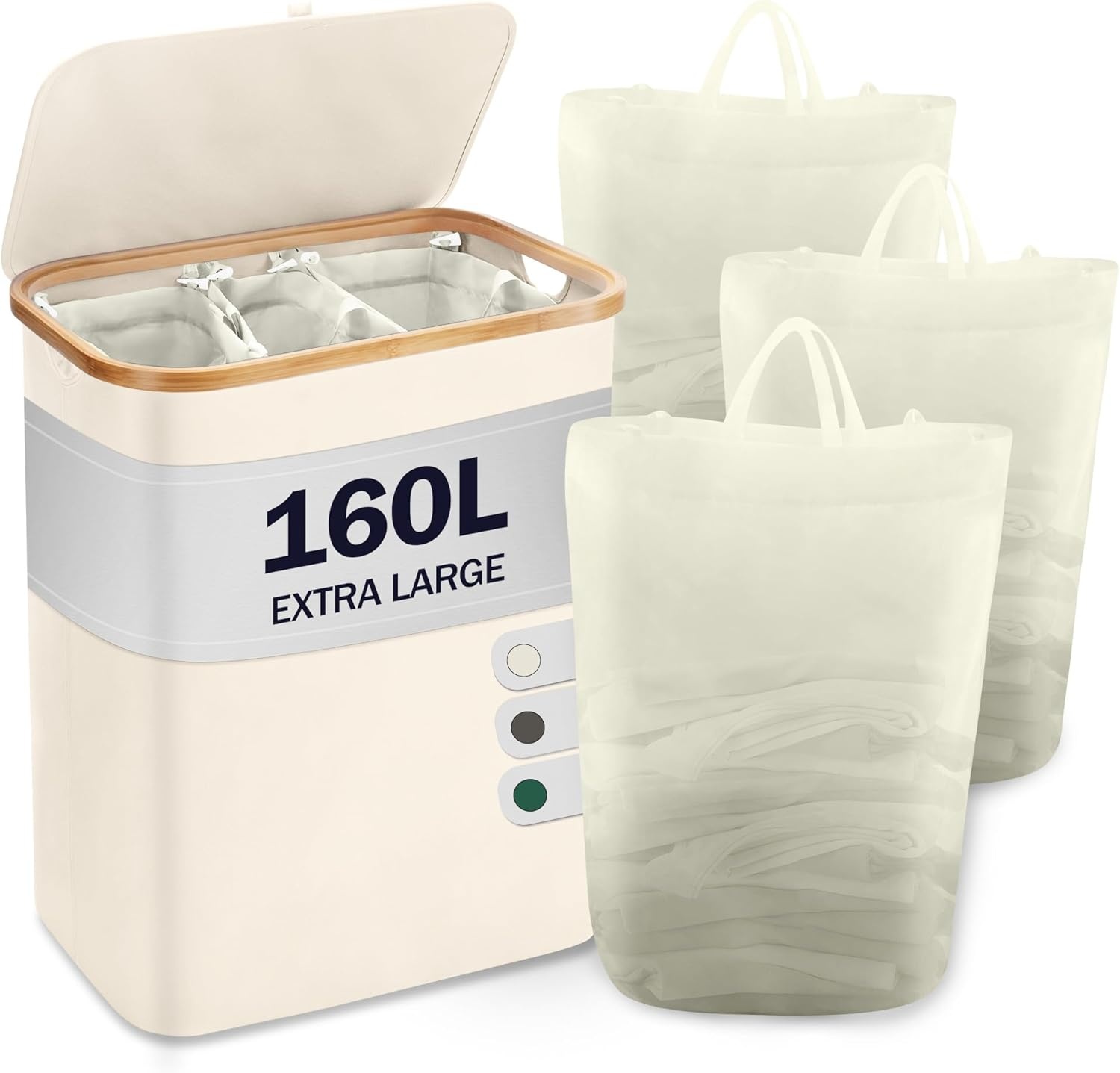 YOUDENOVA Wasmand met deksel (85L) - Bamboe/Wit | 30% Korting