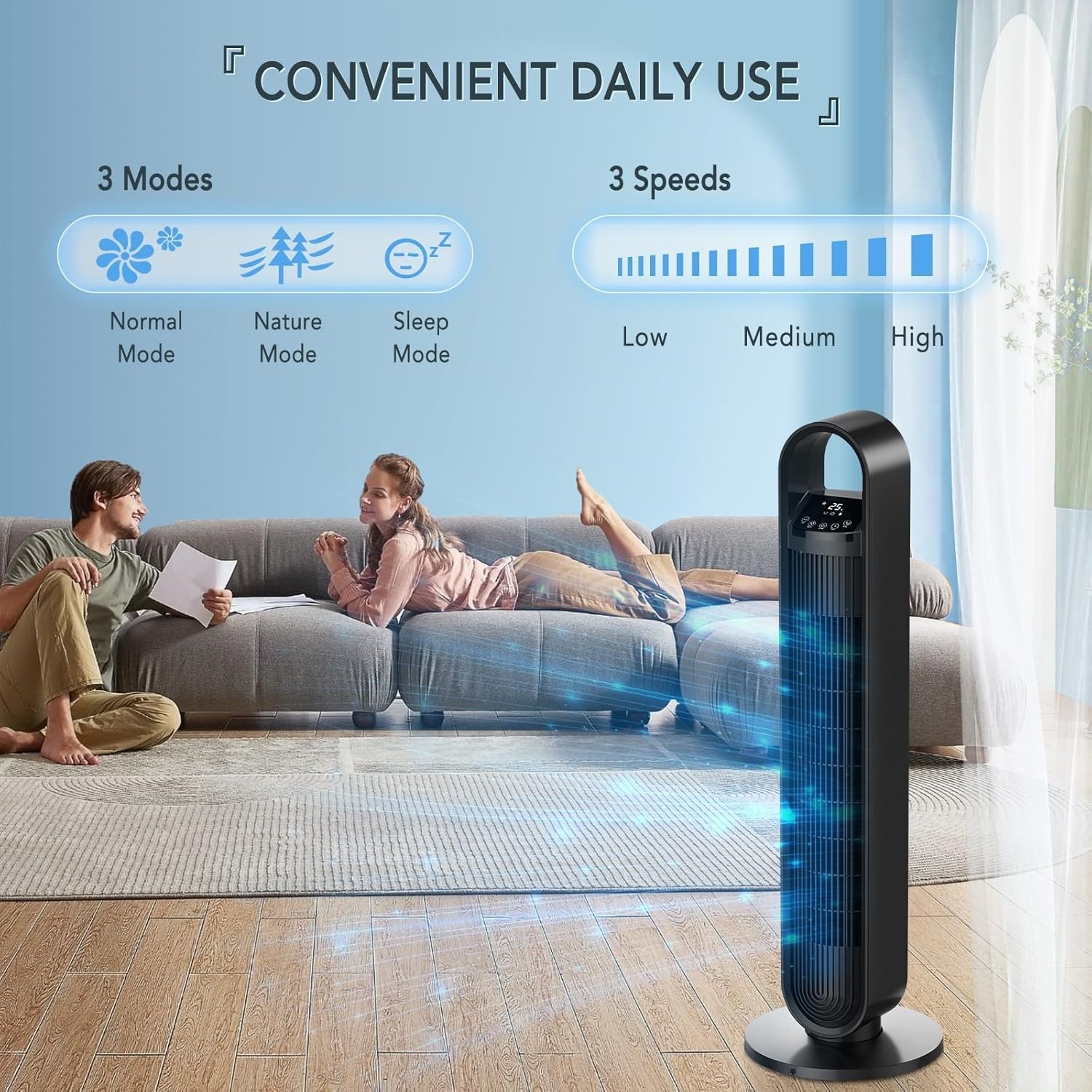 Torenventilator met Afstandsbediening | 92cm | 3 Modi & Snelheden | 55% Korting!