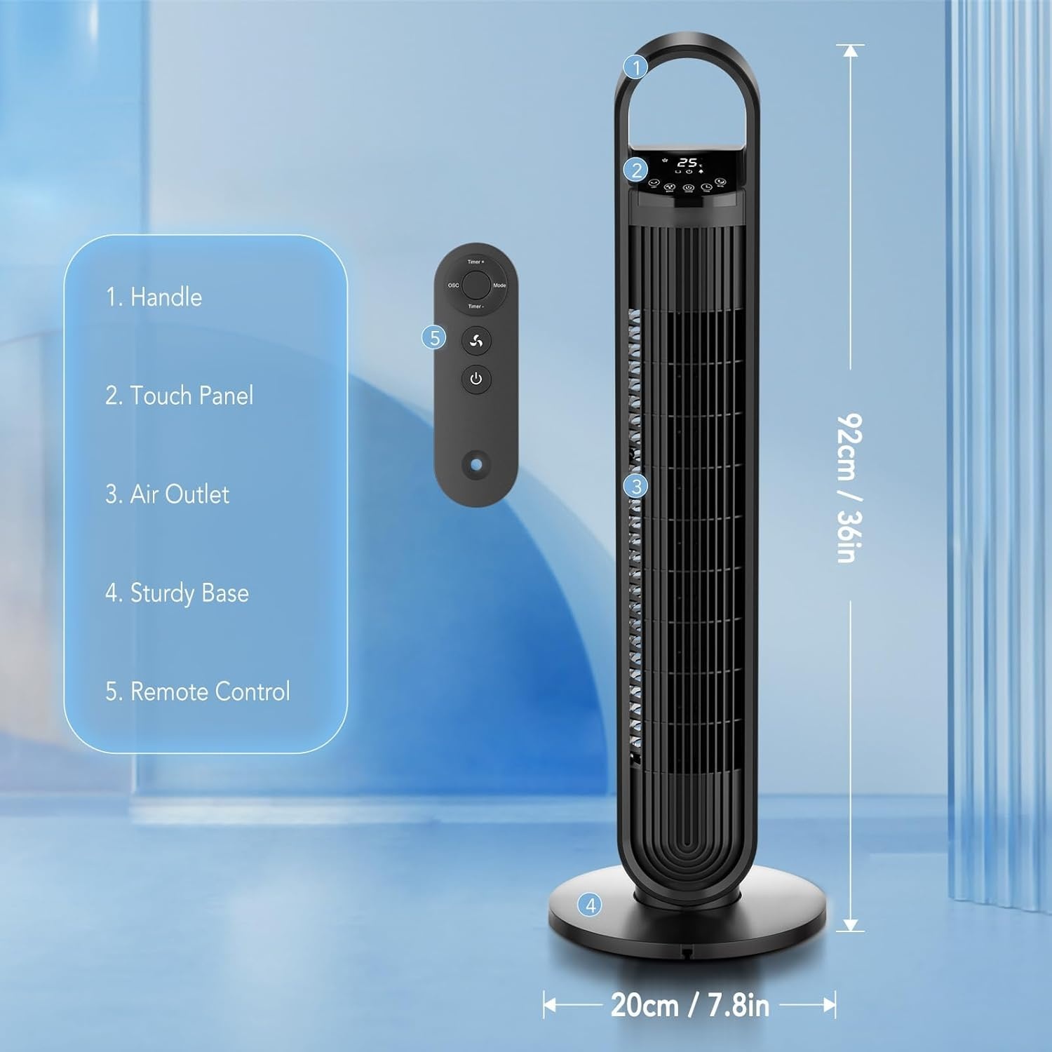 Torenventilator met Afstandsbediening | 92cm | 3 Modi & Snelheden | 55% Korting!