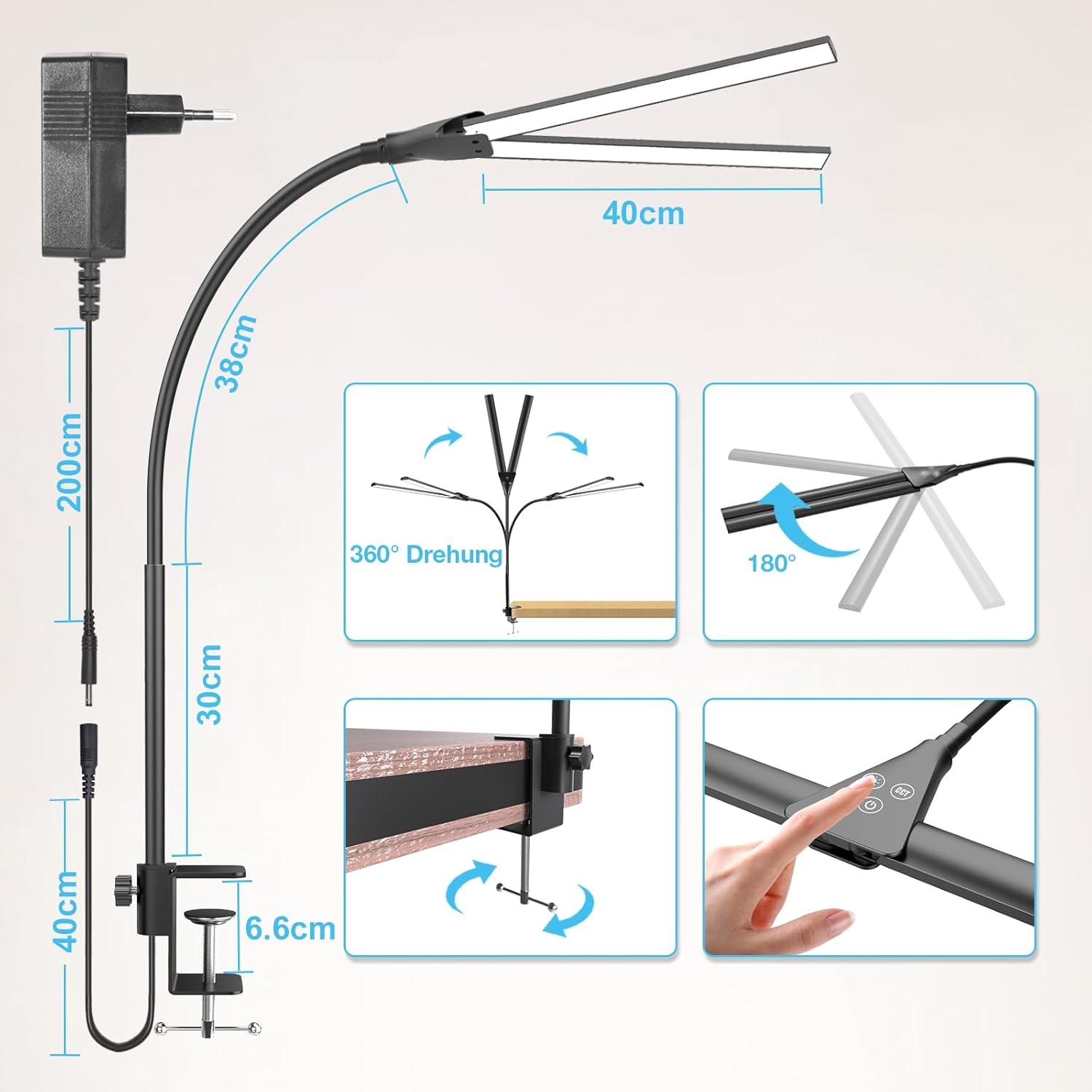 LED Schreibtischlamp 80cm Zwart - 35% Korting!