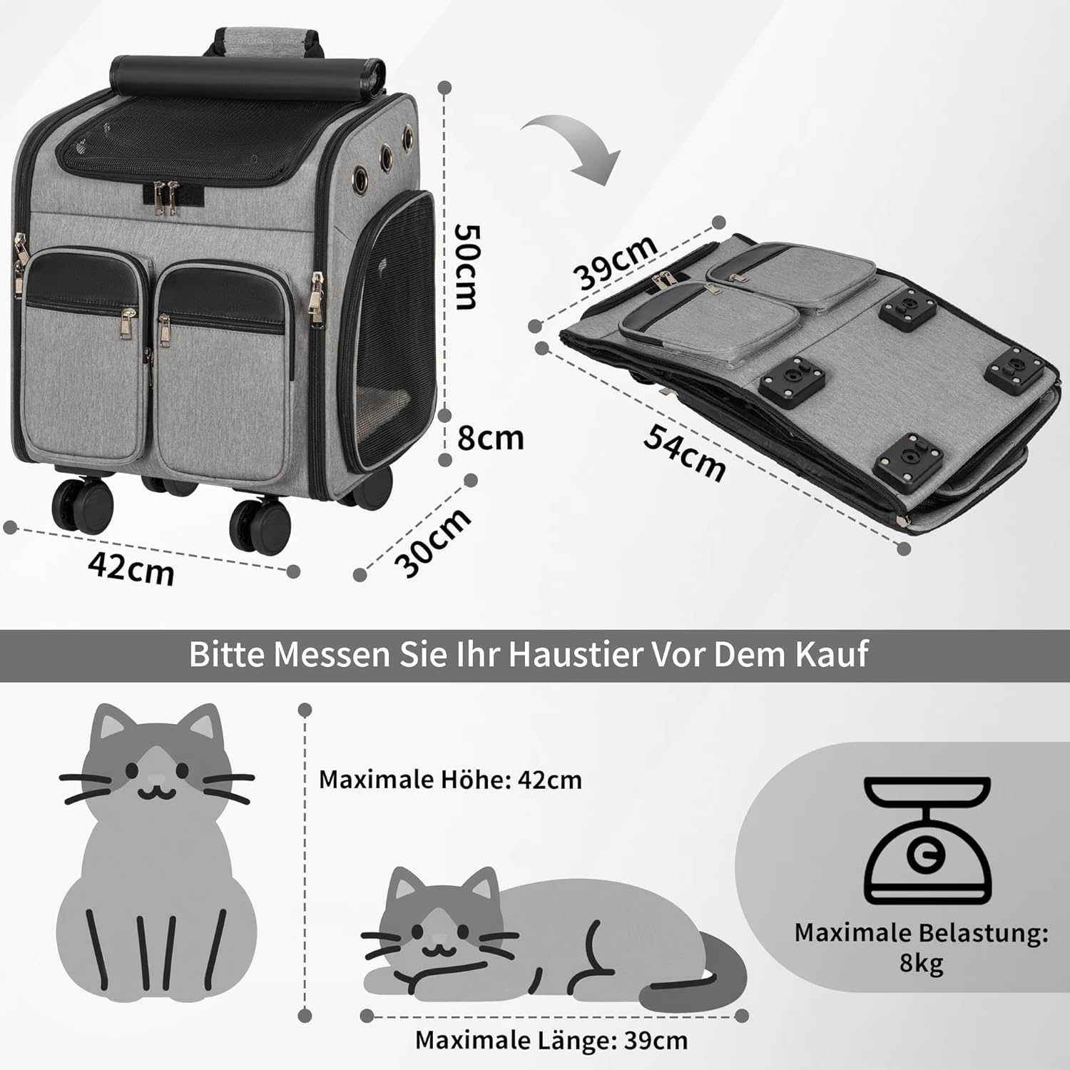 Multifunctionele Dierenvervoerder 2-in-1 (Rolbaar/Rugzak) - Grijs - 35% Korting