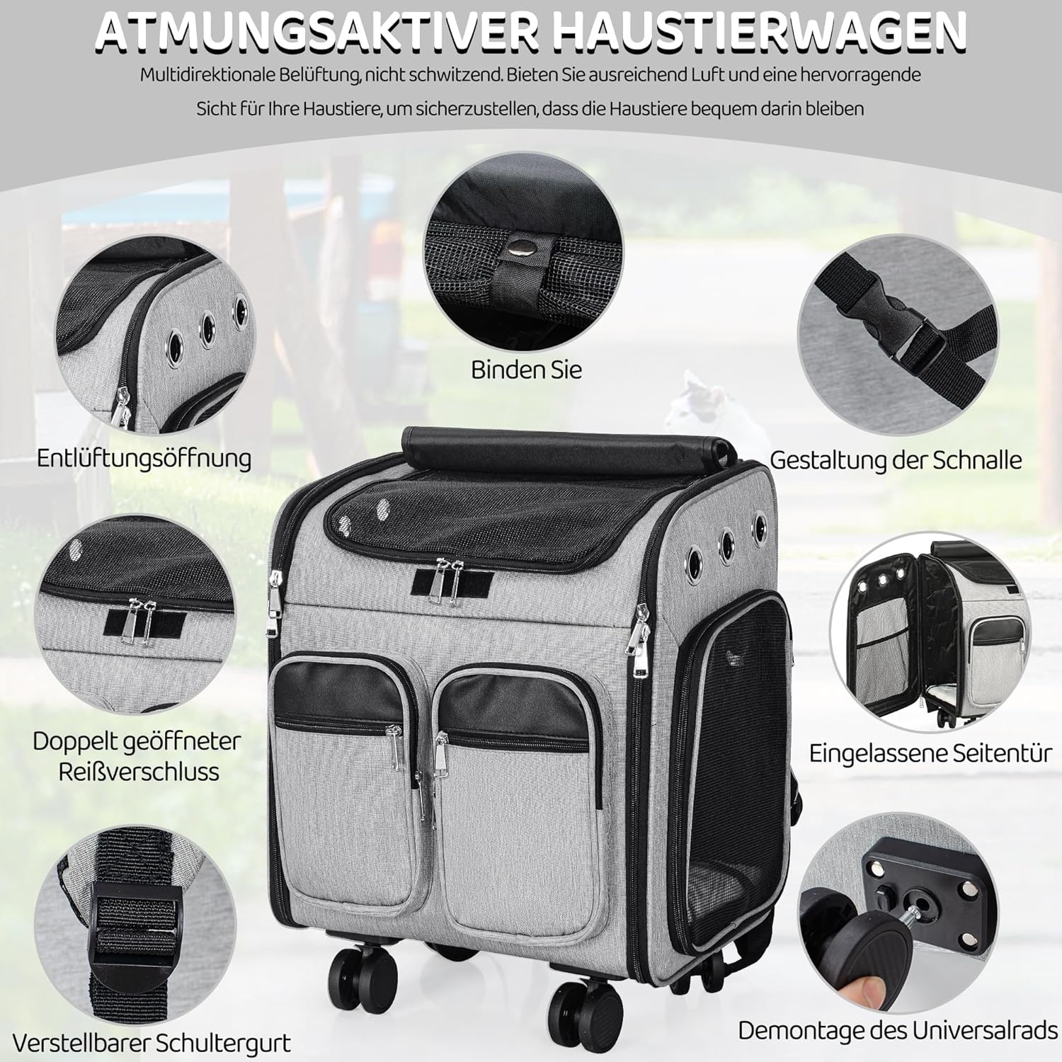 Multifunctionele Dierenvervoerder 2-in-1 (Rolbaar/Rugzak) - Grijs - 35% Korting