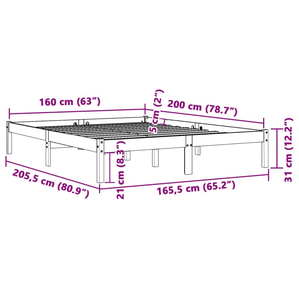 vidaXL Grenenhouten Bedframe 160x200 cm Wasbruin - 41% Korting!