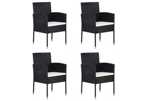 vidaXL Tuinstoelen 4 st. Zwart Poly Rattan met Crèmewitte Kussens (35% Korting)