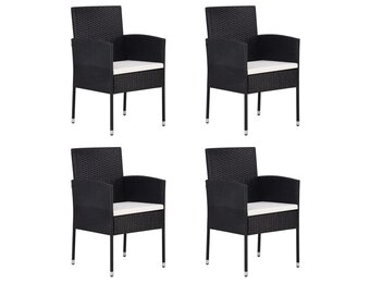vidaXL Tuinstoelen 4 st. Zwart Poly Rattan met Crèmewitte Kussens (35% Korting)