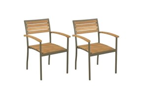 vidaXL Tuinstoelen Stapelbaar - 2 stuks Massief Acaciahout & Staal (60% korting)