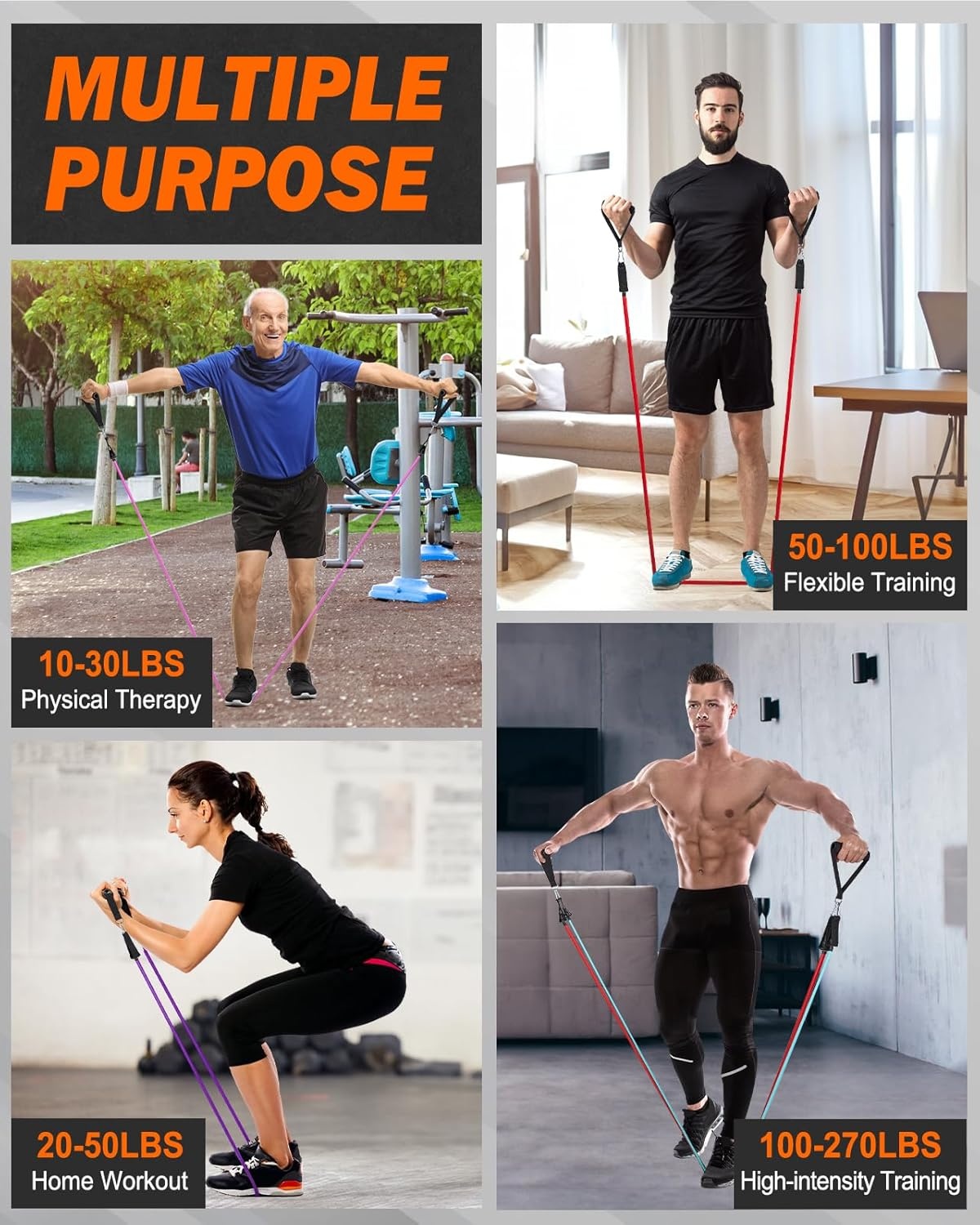 Zacro Weerstandsbandenset, 6 fitnessbanden, set van 6 weerstandsbanden, fitnessband met handvat, enkelriem, deurankerbevestiging, draagtas, fitnessbanden voor krachttraining en fysiotherapie