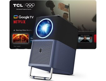 TCL A1s Beamer 4K Full HD, Officieel Google TV (APV/Netflix/Disney), 2x Dolby 8W, 600 ISO Lumen, Bluetooth en WIFI, Autofocus, Trapeziumcorrectie, voor Telefoon- en Gameprojectie, Thuisbioscoop