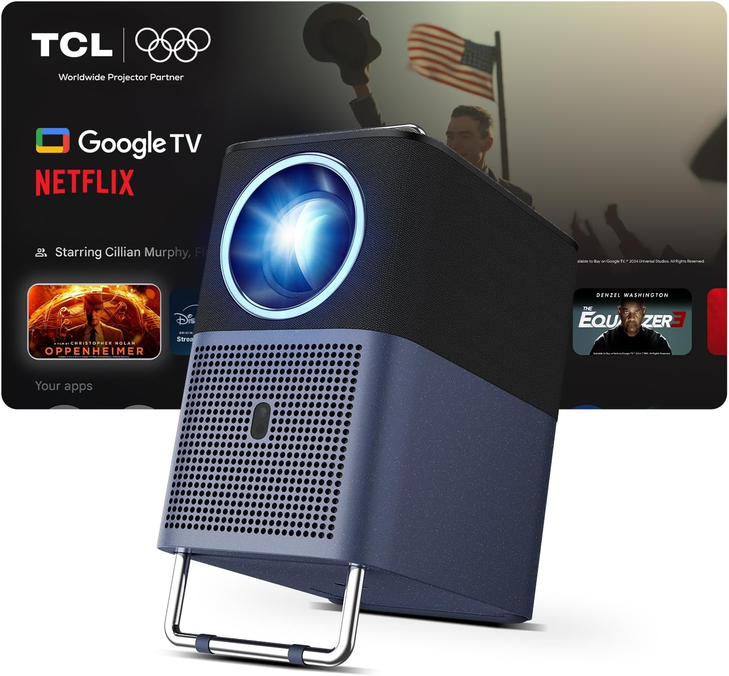 TCL A1s Beamer 4K Full HD, Officieel Google TV (APV/Netflix/Disney), 2x Dolby 8W, 600 ISO Lumen, Bluetooth en WIFI, Autofocus, Trapeziumcorrectie, voor Telefoon- en Gameprojectie, Thuisbioscoop