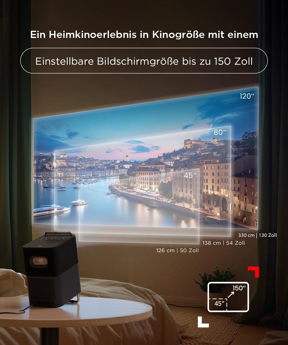 TCL A1s Beamer 4K Full HD, Officieel Google TV (APV/Netflix/Disney), 2x Dolby 8W, 600 ISO Lumen, Bluetooth en WIFI, Autofocus, Trapeziumcorrectie, voor Telefoon- en Gameprojectie, Thuisbioscoop