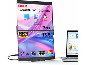 JSAUX FlipGo Pro 13,5 inch Dual Laptop Screen Extender, 2.2K Triple Laptop Monitor Extender, Draagbare IPS Dual-Screen Monitor Compatibel met Windows/MacOS/Linux, Magnetisch ontwerp, DisplayLink