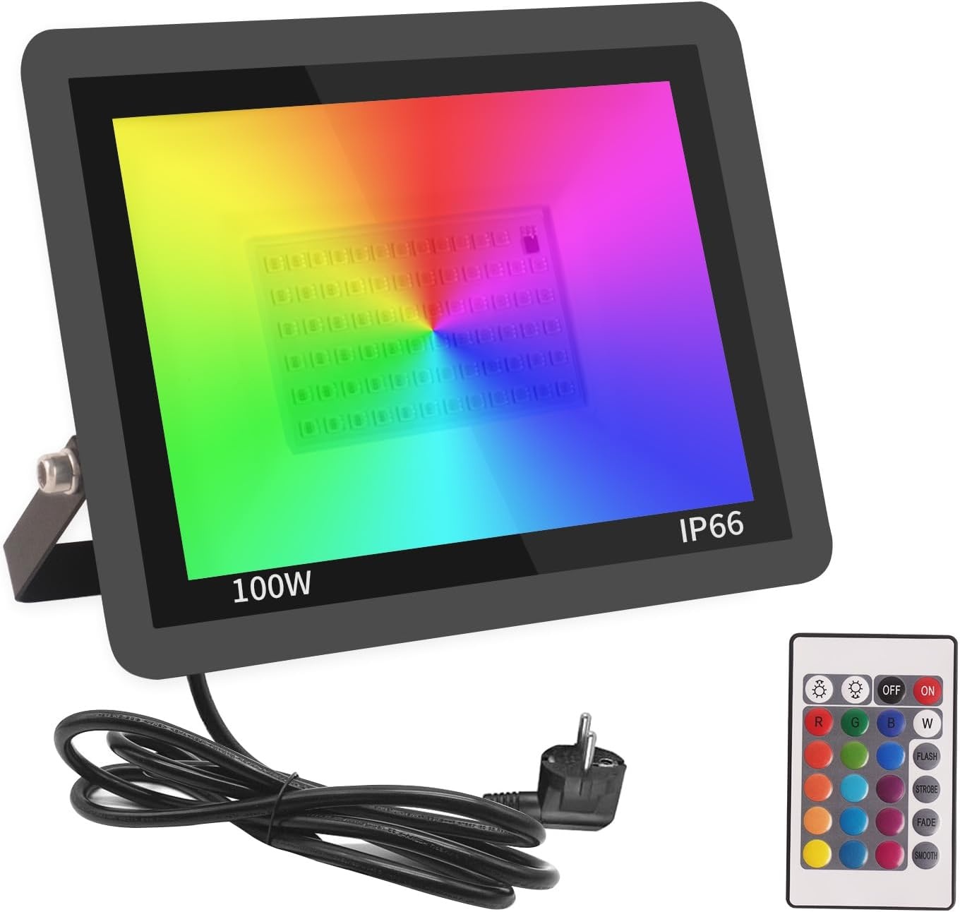 RGB LED Spot Outdoor 100W,Smart LED Floodlight Color Change with Remote Control,4 Modes IP66 Waterproof Dimmable Outdoor Spotlight Atmosphere Lights for