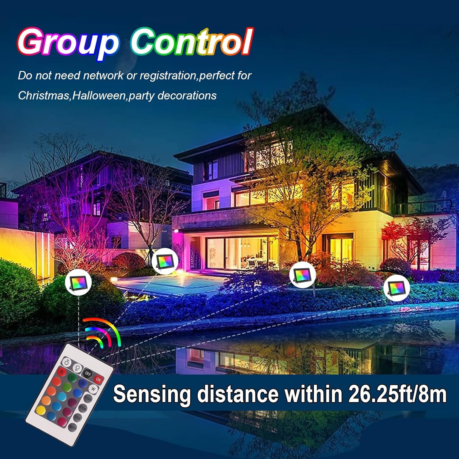 RGB LED Spot Outdoor 100W,Smart LED Floodlight Color Change with Remote Control,4 Modes IP66 Waterproof Dimmable Outdoor Spotlight Atmosphere Lights for