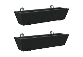 vidaXL Plantenbakken 2 st met haken poly rattan zwart