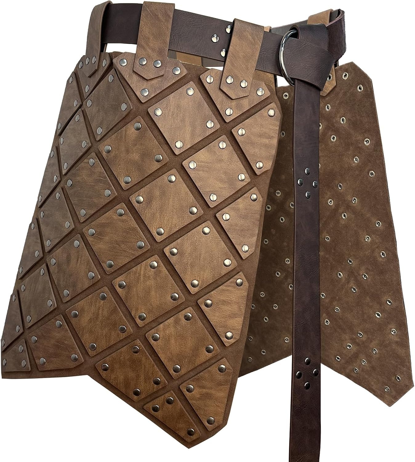 HiiFeuer Medieval Faux Leather Thigh Armor, Retro Double Sides Waist Armor with Belt, Mercenary&Knights Skirt Armor for LARP