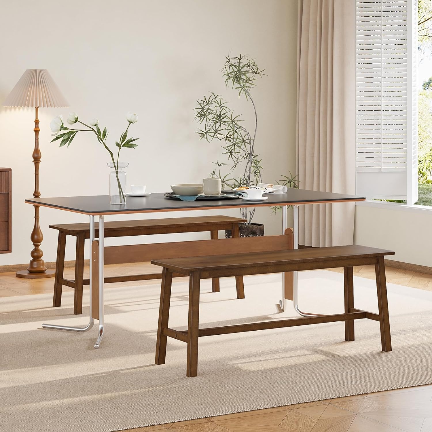 HOOBRO Bamboo Benches for Dining Room Bench, Kitchen Bench, Entrance Bench, Shoe Change Bench, Entrance Area for Living Room, Entrance, Easy to Assemble, Robust and Stable, Mocha Colour EMA03CD01G1