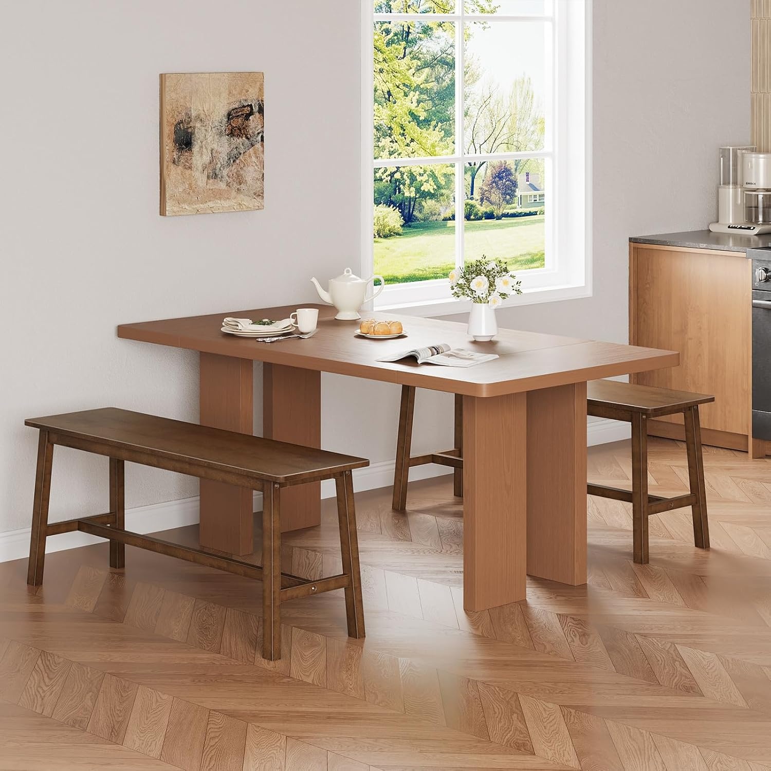 HOOBRO Bamboo Benches for Dining Room Bench, Kitchen Bench, Entrance Bench, Shoe Change Bench, Entrance Area for Living Room, Entrance, Easy to Assemble, Robust and Stable, Mocha Colour EMA03CD01G1