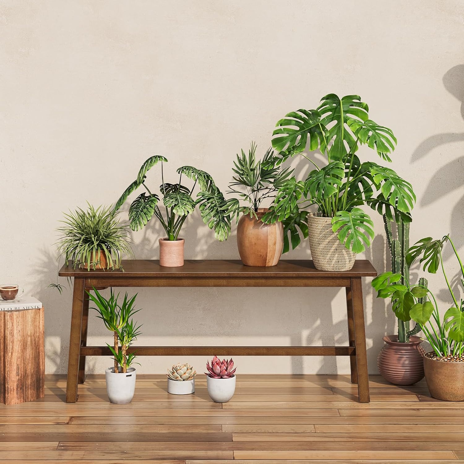 HOOBRO Bamboo Benches for Dining Room Bench, Kitchen Bench, Entrance Bench, Shoe Change Bench, Entrance Area for Living Room, Entrance, Easy to Assemble, Robust and Stable, Mocha Colour EMA03CD01G1