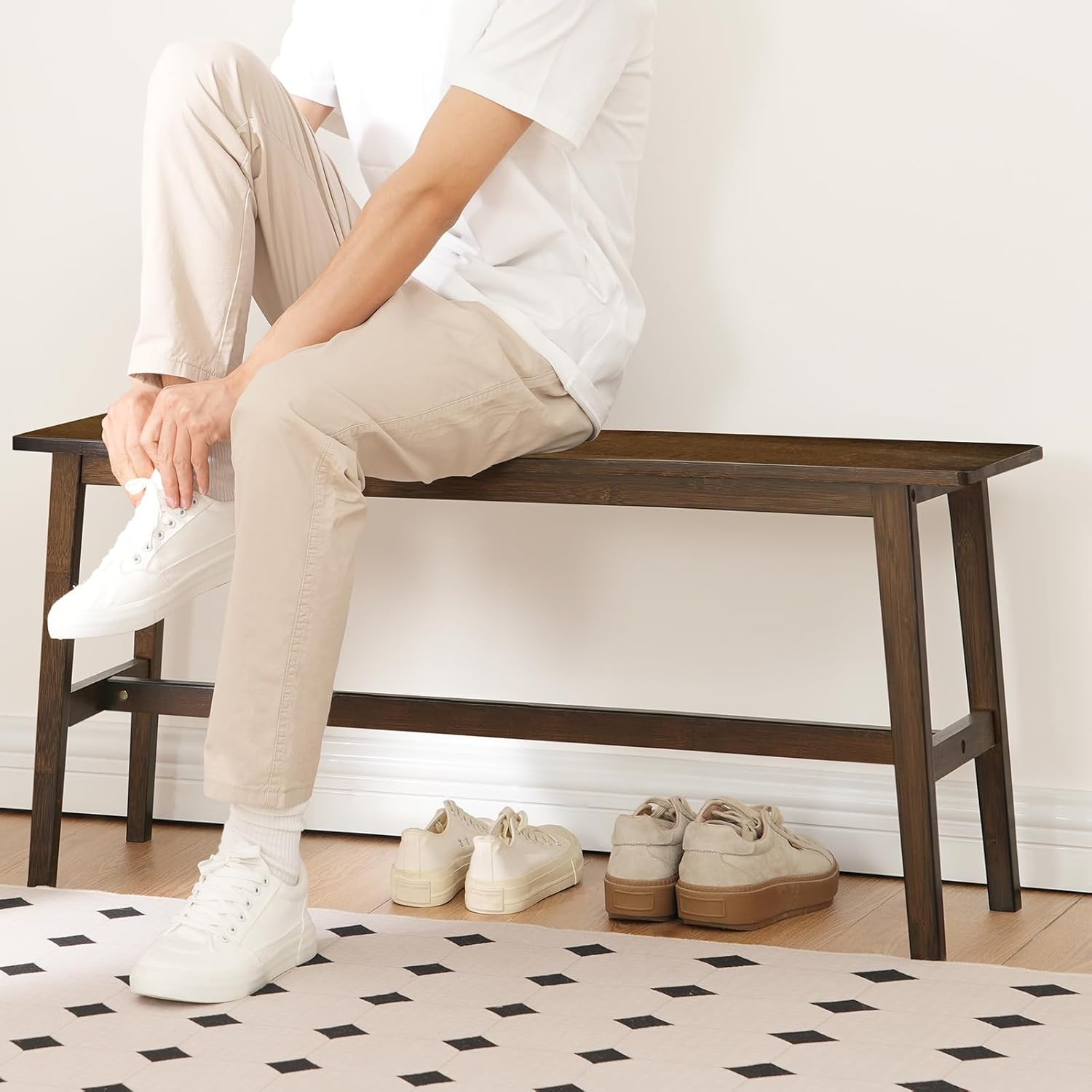 HOOBRO Bamboo Benches for Dining Room Bench, Kitchen Bench, Entrance Bench, Shoe Change Bench, Entrance Area for Living Room, Entrance, Easy to Assemble, Robust and Stable, Mocha Colour EMA03CD01G1