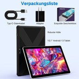 Tablet 10,1 inch Android 13 tablet met hoes, 6 GB RAM + 64 GB geheugen (1 TB uitbreidbaar), 1280 x 800 HD IPS-display, Widevine L1, 8 MP + 5 MP camera, wifi, 5000 mAh accu, Type-C, Bluetooth