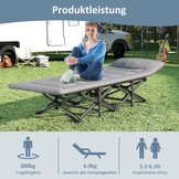 Campingbed, veldbed, inklapbaar, logeerbed, tot 200 kg, voor indoor, outdoor en tuin