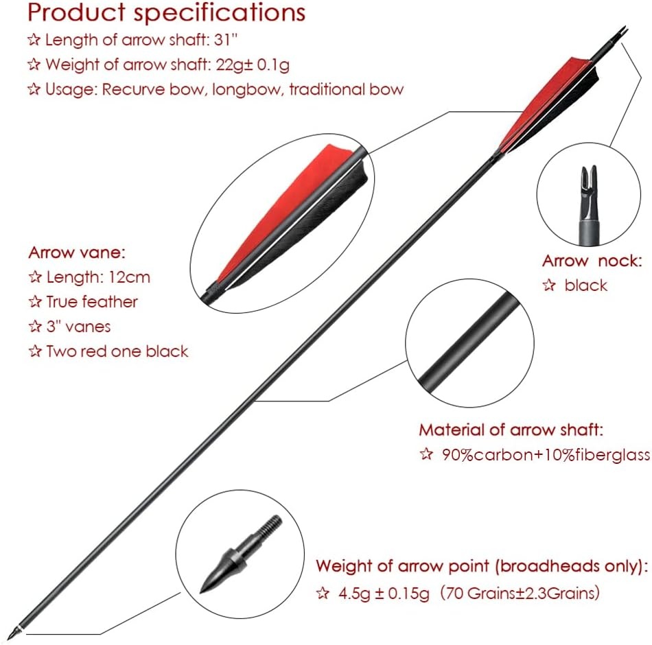 Narchery Carbon Jachtpijlen 31" - 12 Stuks | 30% Korting