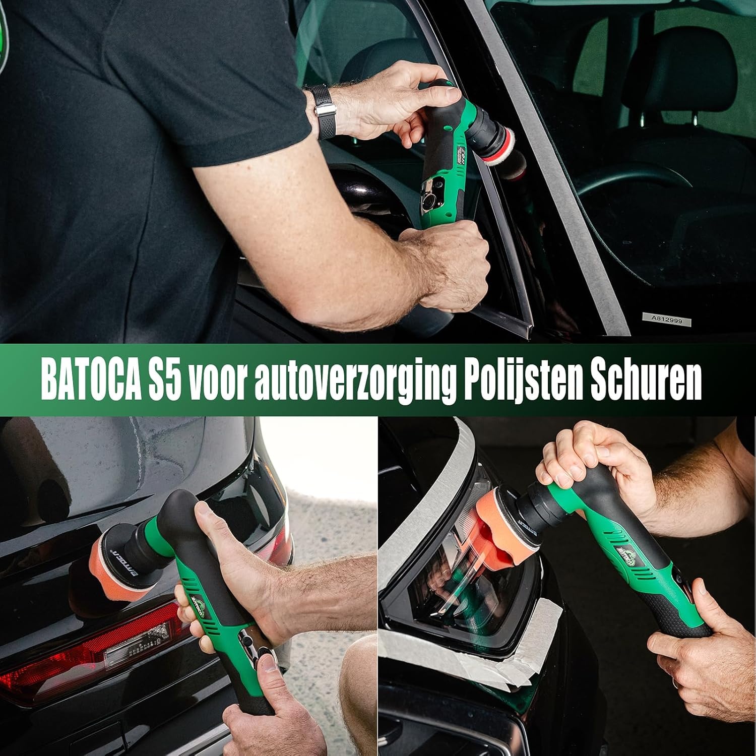 BATOCA S5 Minipolijstmachine met accu, rotatiepolijstmachine, excentrische polijstmachine, autopolijstmachine met 2 x 2,0 Ah accu, poetsmachine, voor auto-detailing, koplamp-behandelingsset