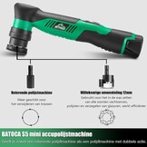 BATOCA S5 Minipolijstmachine met accu, rotatiepolijstmachine, excentrische polijstmachine, autopolijstmachine met 2 x 2,0 Ah accu, poetsmachine, voor auto-detailing, koplamp-behandelingsset