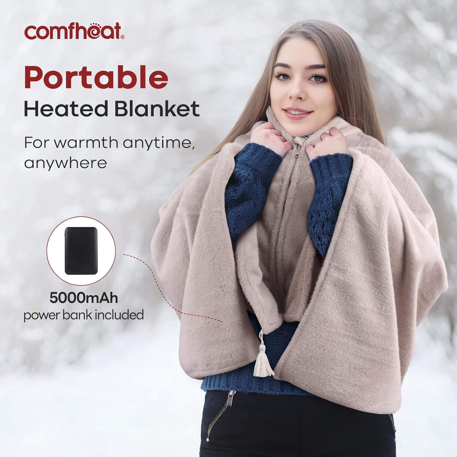 Verwarmende Sjaal 30% Korting - Draagbare Powerbank Inbegrepen