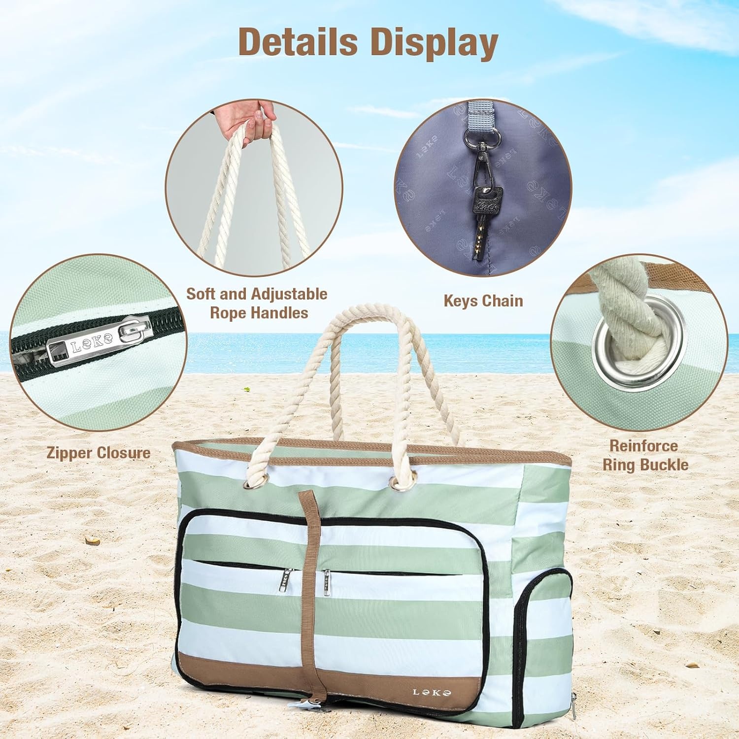 Waterproof Strandtas Dames (Groen Gestreept) - Nu 30% Korting!