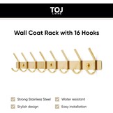 TOJ Wandgarderobe - Goud - 62cm - 16 Haken - 30% Korting