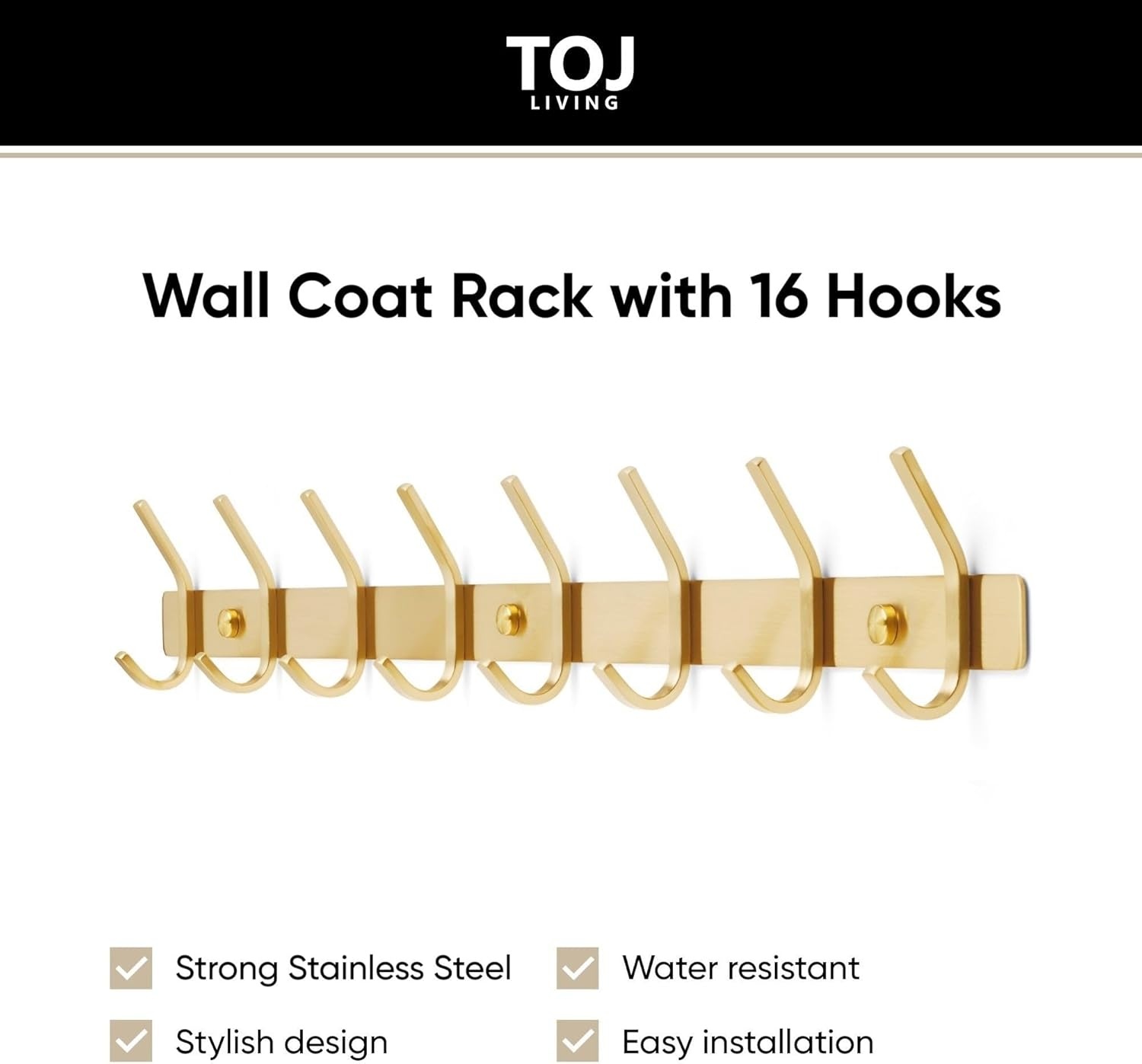 TOJ Wandgarderobe - Goud - 62cm - 16 Haken - 30% Korting