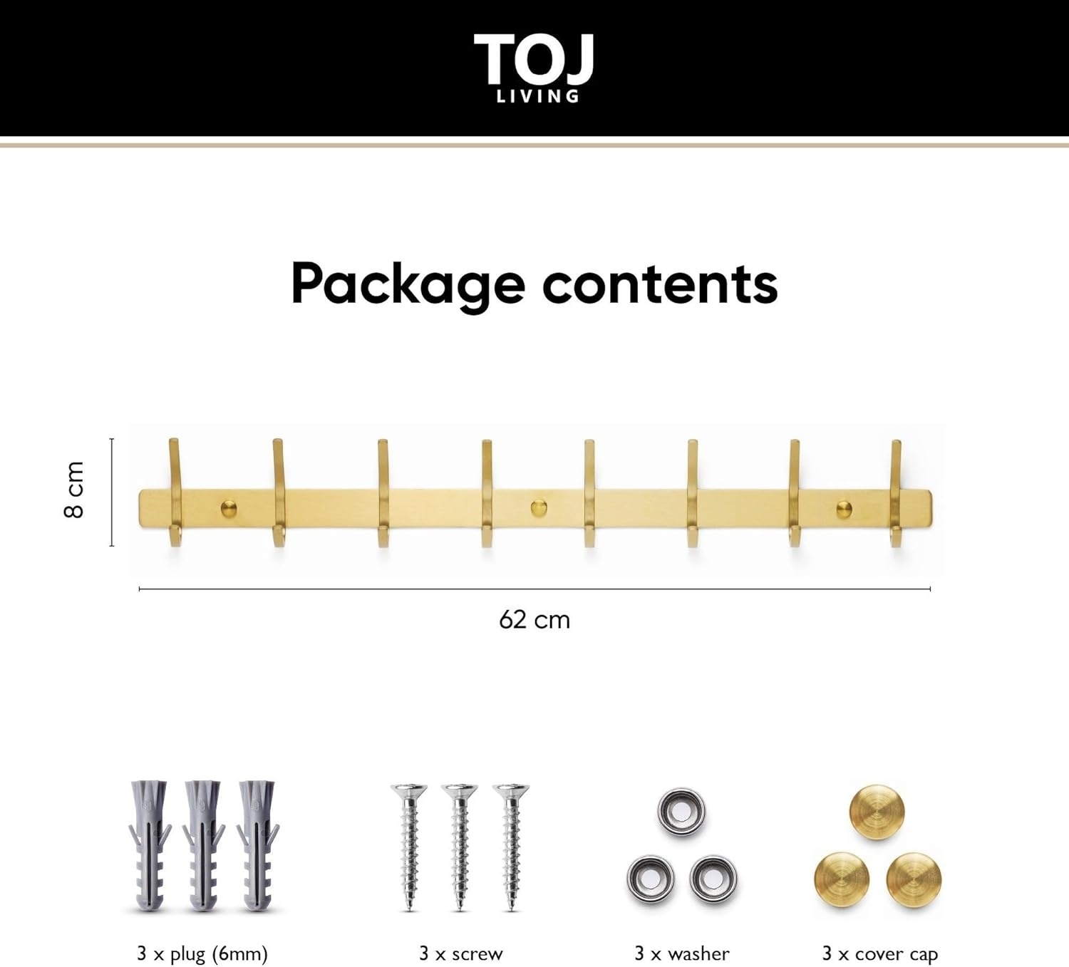TOJ Wandgarderobe - Goud - 62cm - 16 Haken - 30% Korting