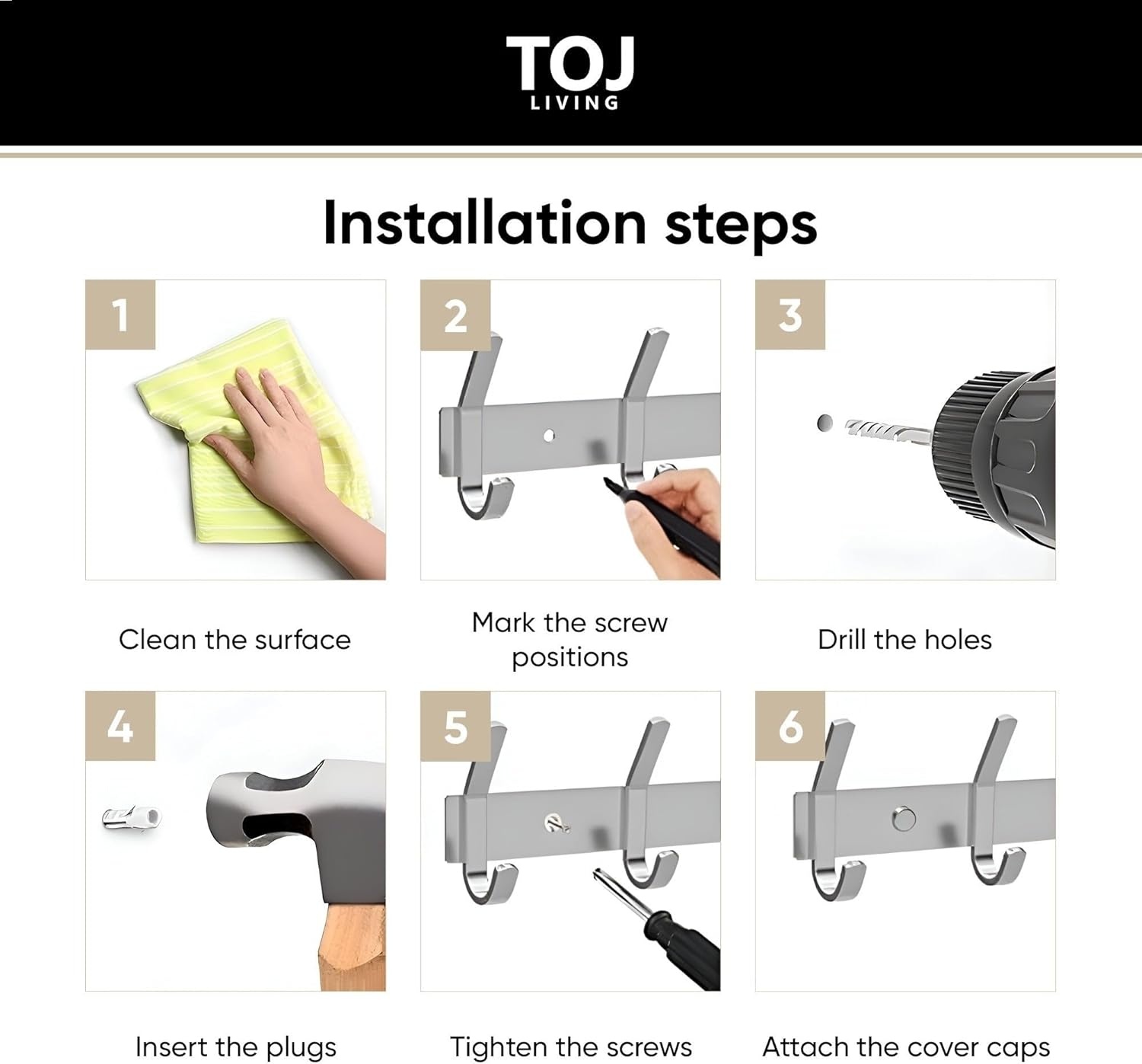 TOJ Wandgarderobe - Goud - 62cm - 16 Haken - 30% Korting